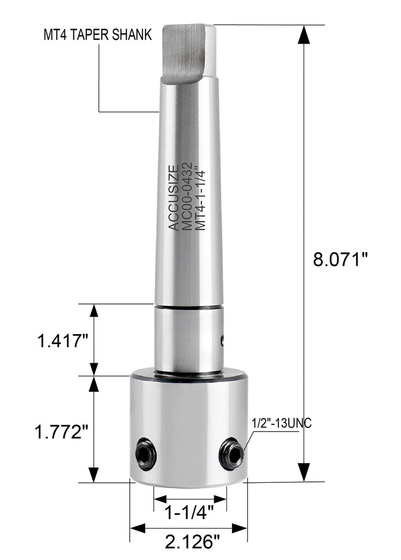 Accusize Industrial Tools Magnetic Drill Annular Cutter Arbor Mt4 to 1-1/4'' Weldon Shank, Mc00-0432 - Image 1